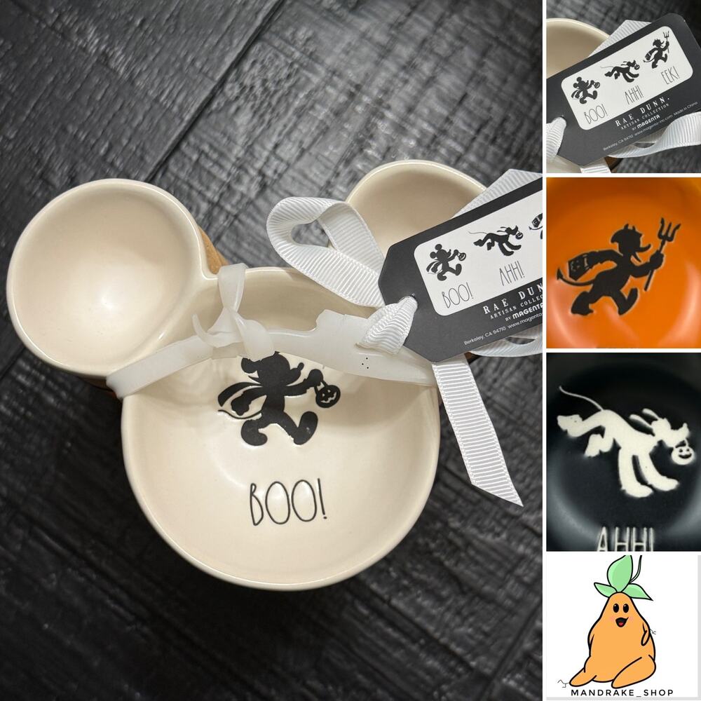 New Rae Dunn x Disney Halloween Ceramic Mickey Mouse Ear Bowls Donald Pluto